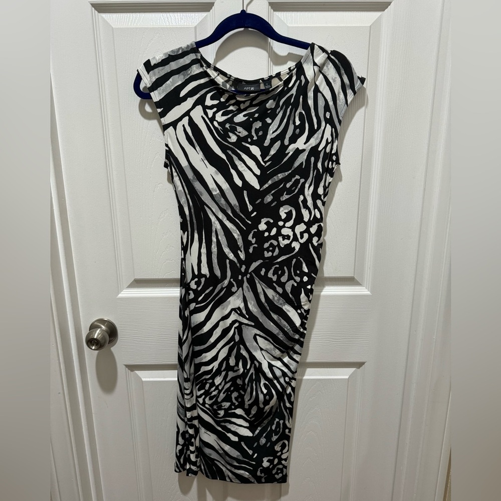 Black, white and grey zebra print dress.